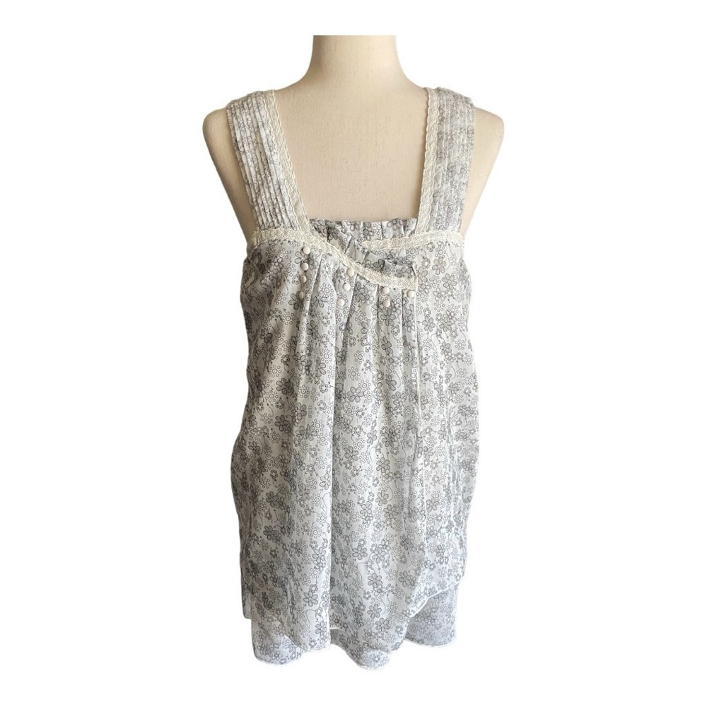 NWT-MONO RETRO-WHITE TUNIC TOP WITH FLOWERS-SIZE LARGE
